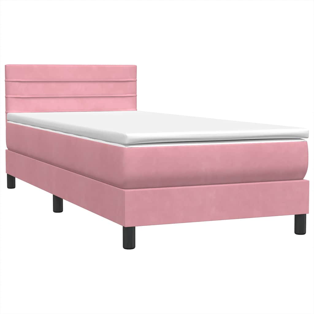 Letto a Molle con Materasso e LED Rosa 90x220 cm Velluto | homemem39