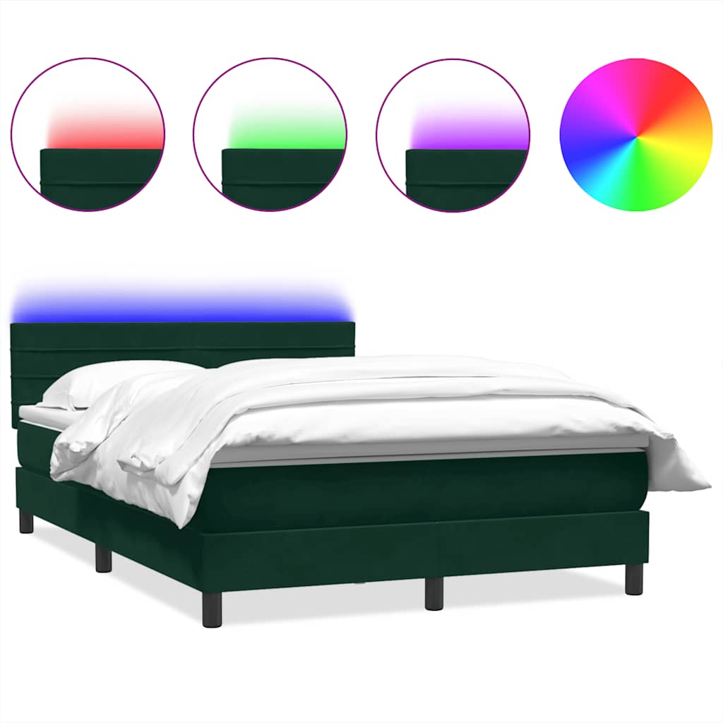 Letto a Molle con Materasso e LED Verde Scuro 160x220 cm Velluto | homemem39