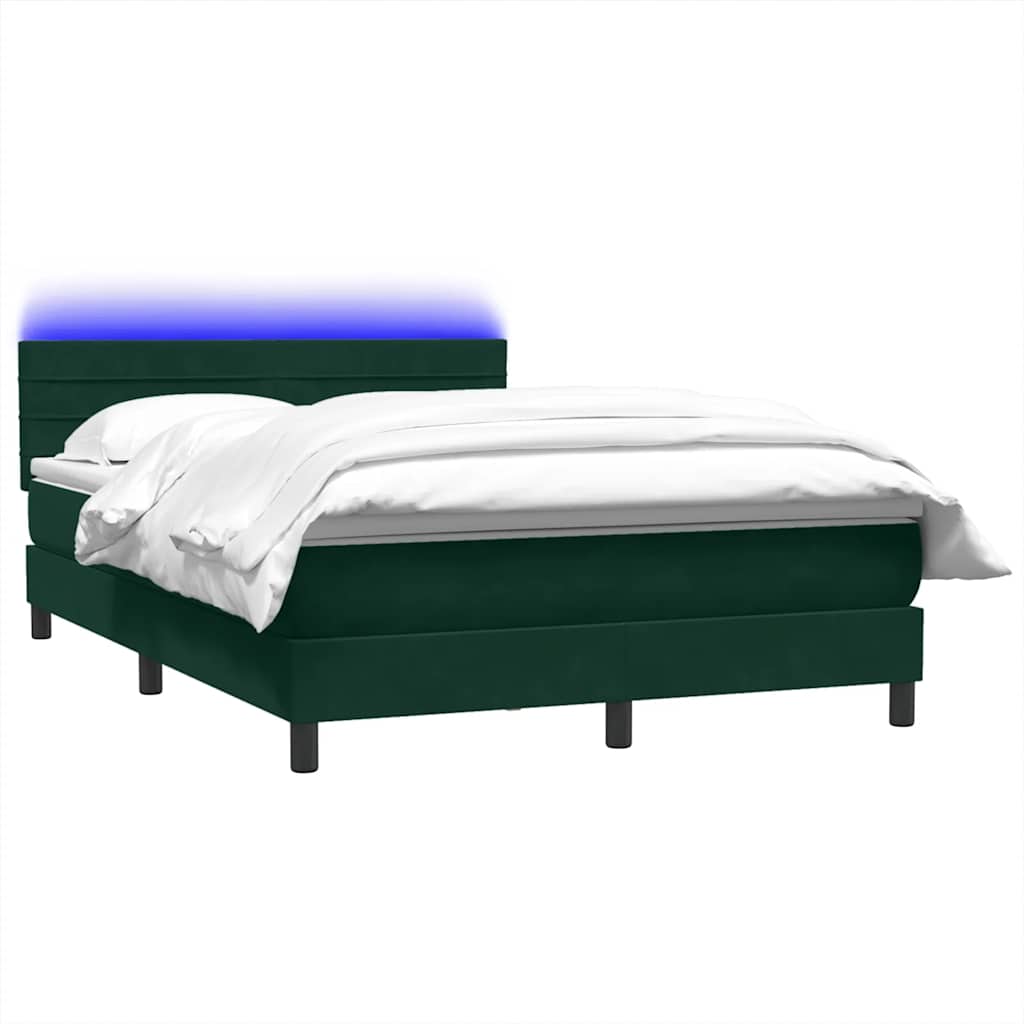 Letto a Molle con Materasso e LED Verde Scuro 160x220 cm Velluto | homemem39