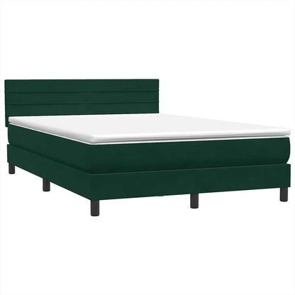 Letto a Molle con Materasso e LED Verde Scuro 160x220 cm Velluto | homemem39