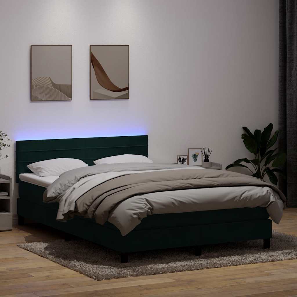 Letto a Molle con Materasso e LED Verde Scuro 160x220 cm Velluto | homemem39