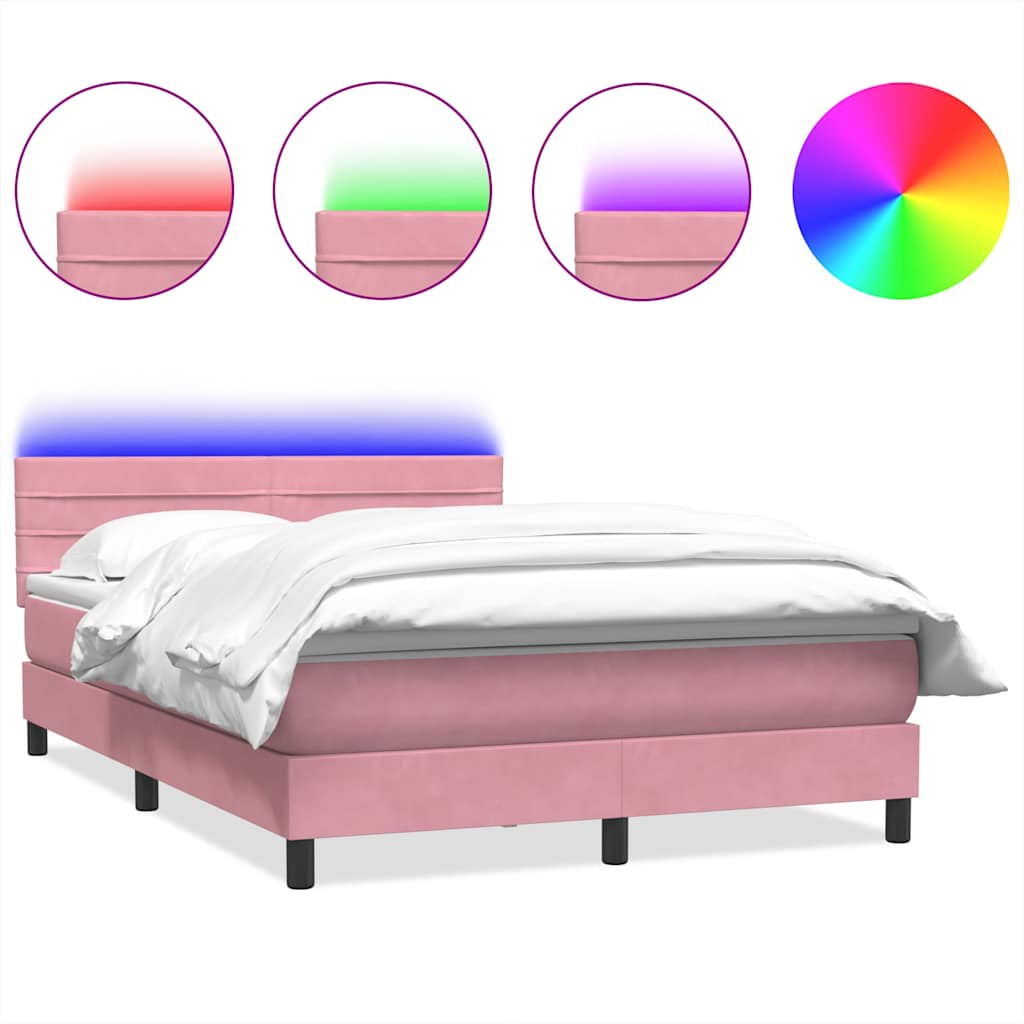 Letto a Molle con Materasso e LED Rosa 160x220 cm in Velluto | homemem39
