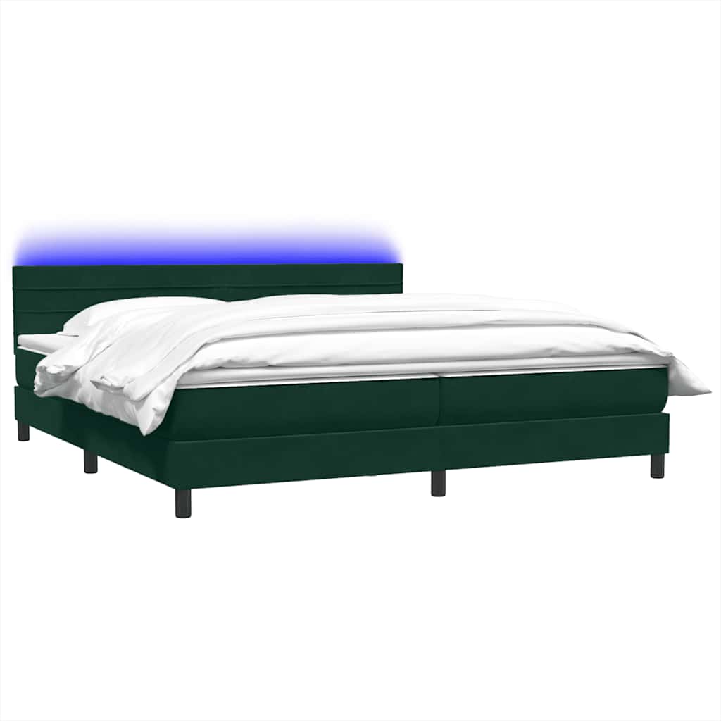 Letto a Molle con Materasso e LED Verde Scuro 180x220 cm Velluto | homemem39