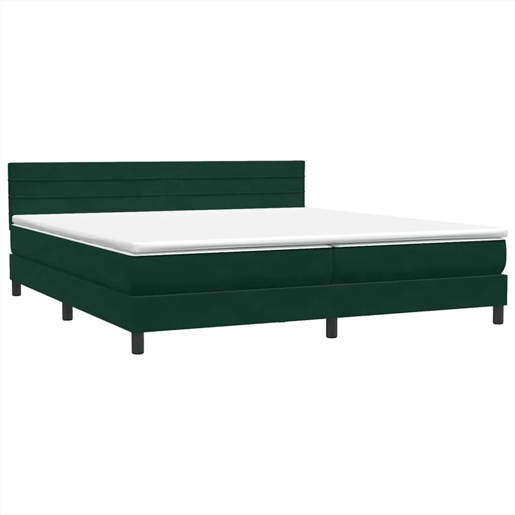 Letto a Molle con Materasso e LED Verde Scuro 180x220 cm Velluto | homemem39