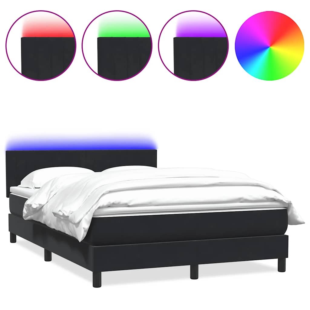 Letto a Molle con Materasso e LED Nero 160x210 cm in Velluto