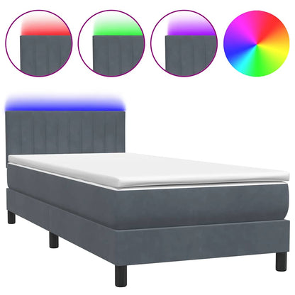 Letto a Molle con Materasso e LED Grigio Scuro 80x220cm Velluto