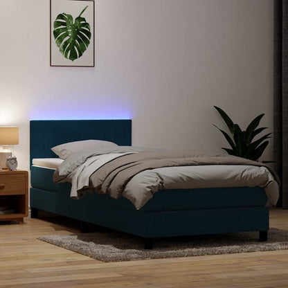 Letto a Molle con Materasso e LED Blu Scuro 80x220 cm Velluto