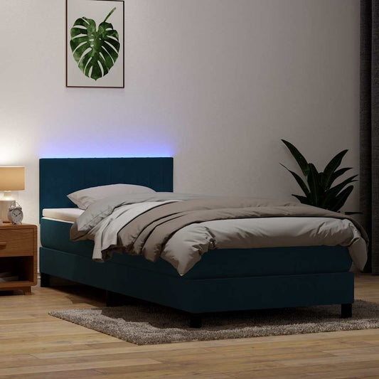 Letto a Molle con Materasso e LED Blu Scuro 80x220 cm Velluto