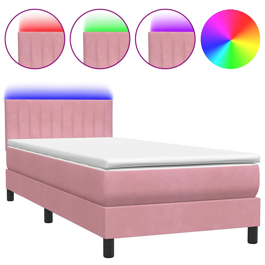 Letto a Molle con Materasso e LED Rosa 80x220 cm Velluto