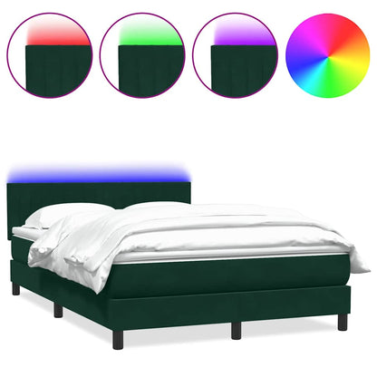 Letto a Molle con Materasso e LED Verde Scuro 160x220 cm Velluto | homemem39
