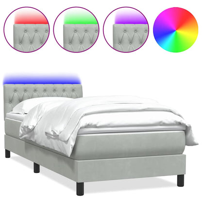 Letto a Molle con Materasso e LED Grigio Chiaro 80x210 cm Velluto | homemem39
