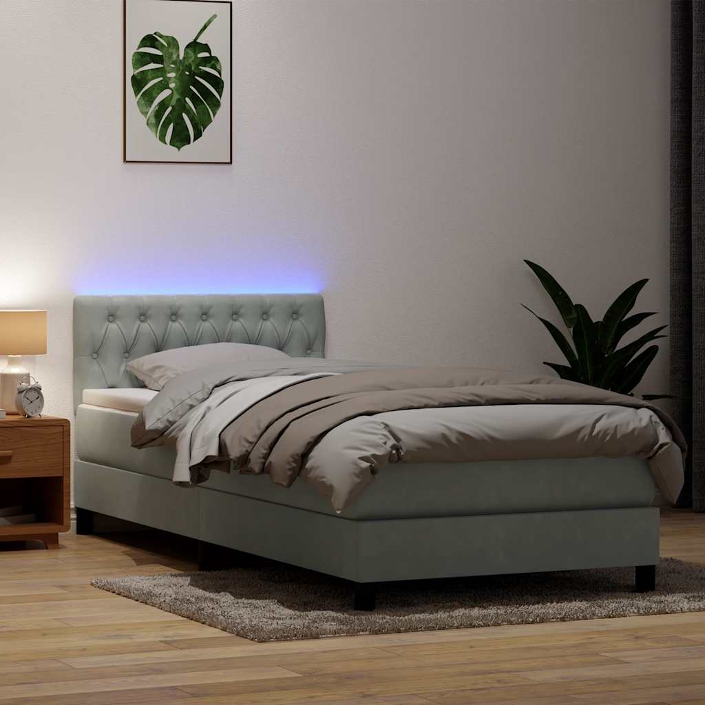 Letto a Molle con Materasso e LED Grigio Chiaro 80x210 cm Velluto | homemem39