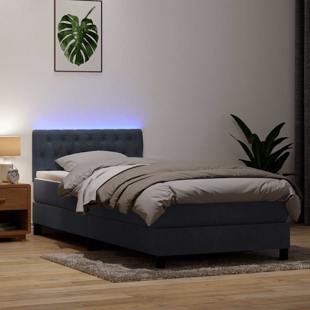 Letto a Molle con Materasso e LED Grigio Scuro 80x210 cm Velluto | homemem39