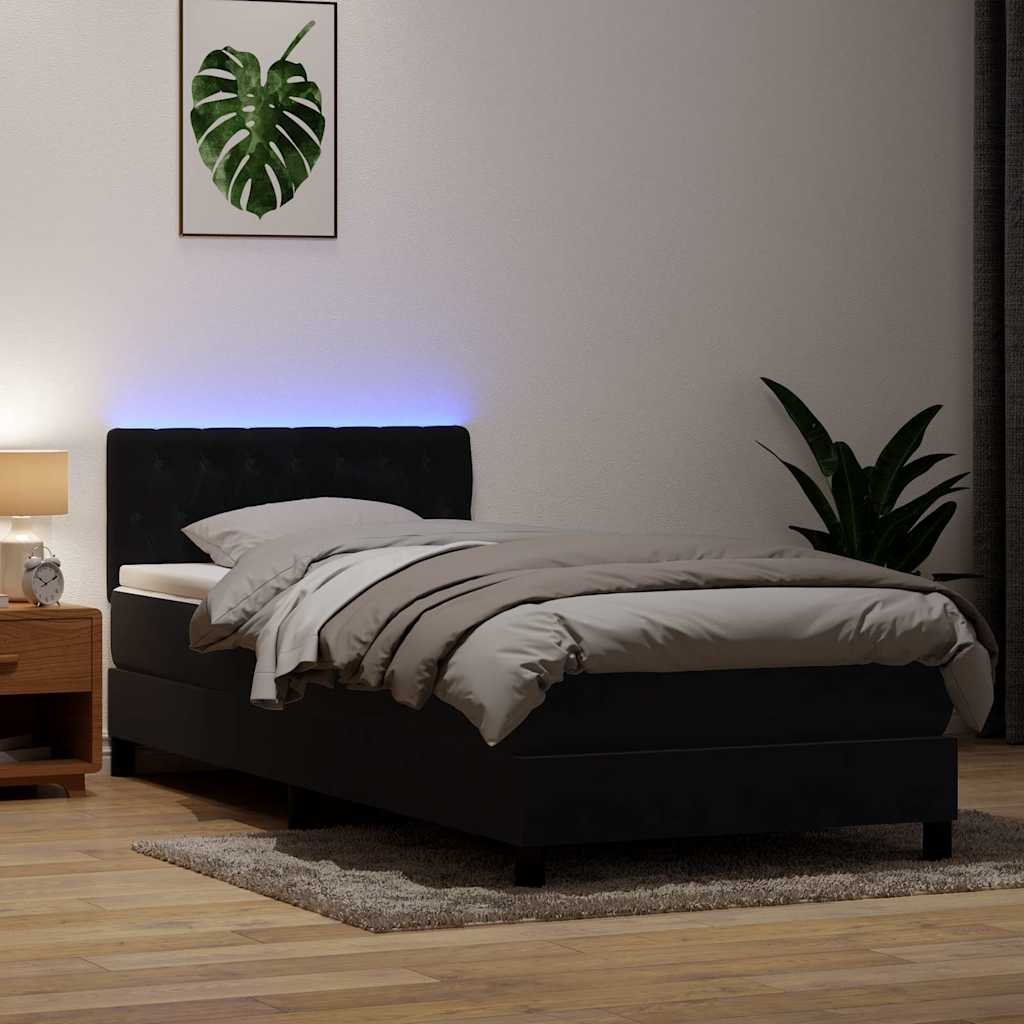 Letto a Molle con Materasso e LED Nero 90x210 cm in Velluto | homemem39