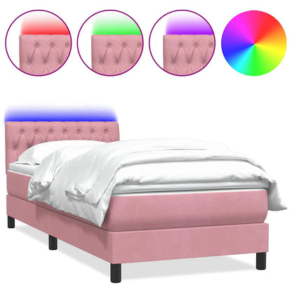 Letto a Molle con Materasso e LED Rosa 90x210 cm Velluto | homemem39