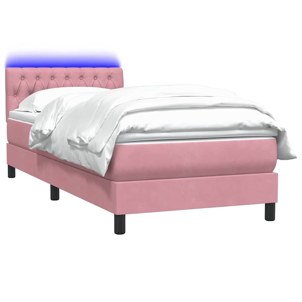 Letto a Molle con Materasso e LED Rosa 90x210 cm Velluto | homemem39