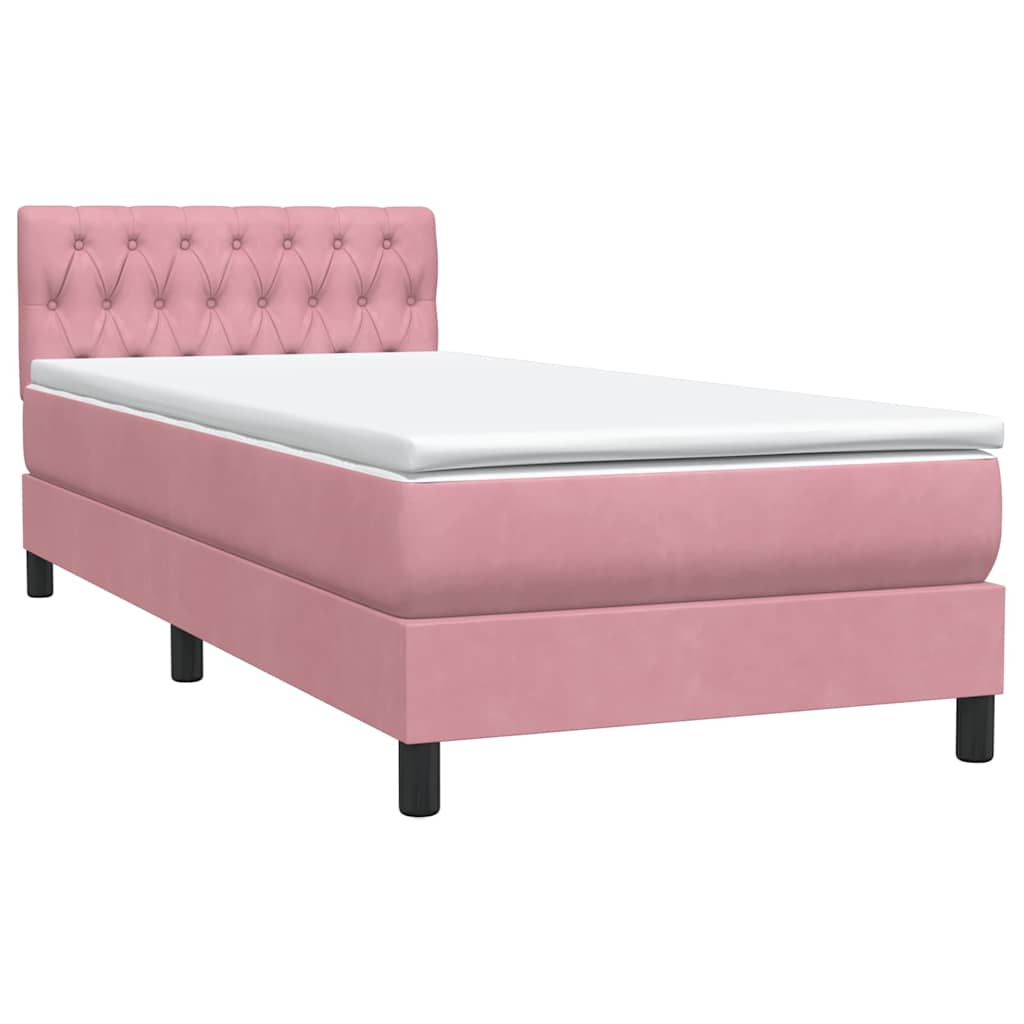 Letto a Molle con Materasso e LED Rosa 90x210 cm Velluto | homemem39