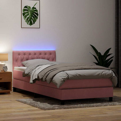 Letto a Molle con Materasso e LED Rosa 90x210 cm Velluto | homemem39