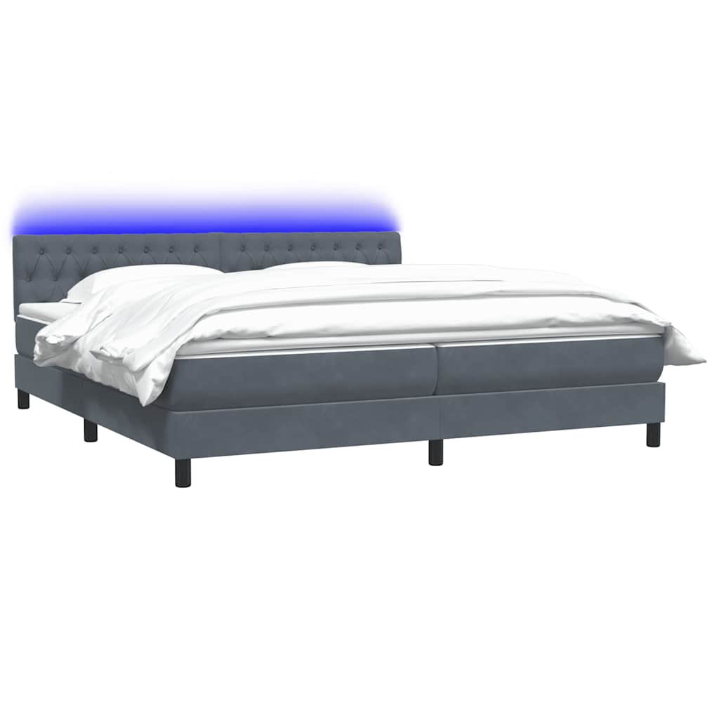Letto a Molle con Materasso e LED Grigio Scuro 180x210 cm Velluto | homemem39
