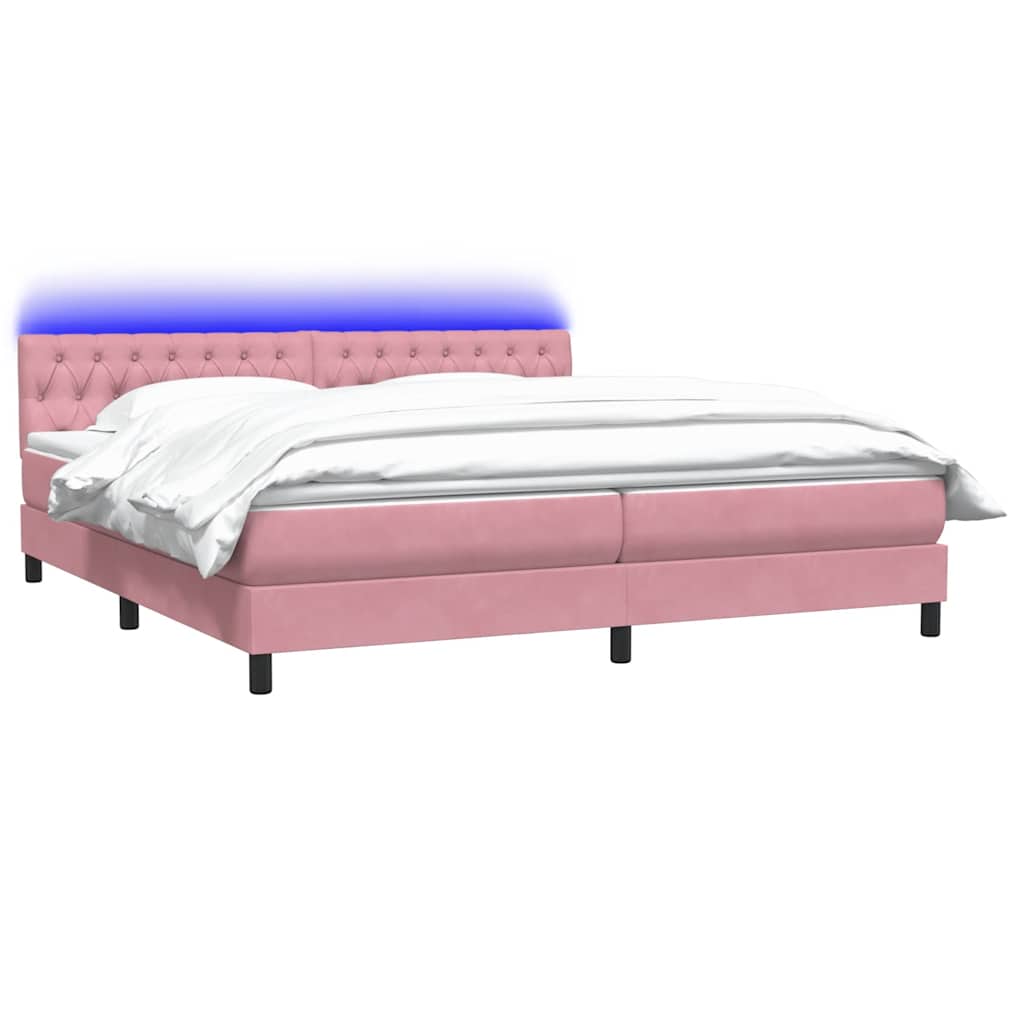 Letto a Molle con Materasso e LED Rosa 180x210 cm in Velluto | homemem39