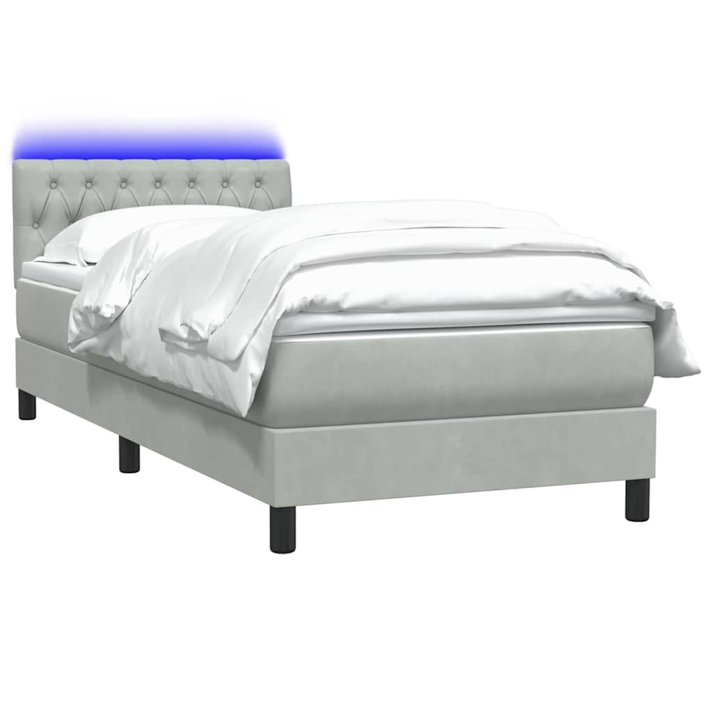 Letto a Molle con Materasso e LED Grigio Chiaro 80x220 cm Velluto | homemem39