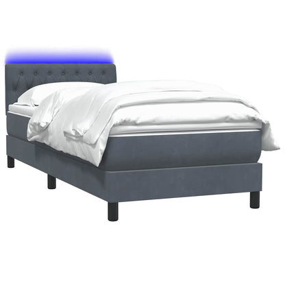 Letto a Molle con Materasso e LED Grigio Scuro 80x220 cm Velluto | homemem39