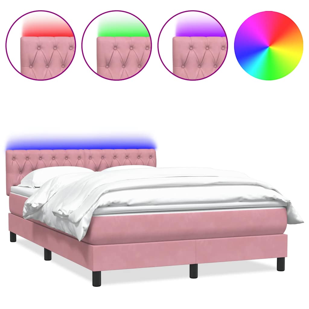 Letto a Molle con Materasso e LED Rosa 140x220 cm in Velluto