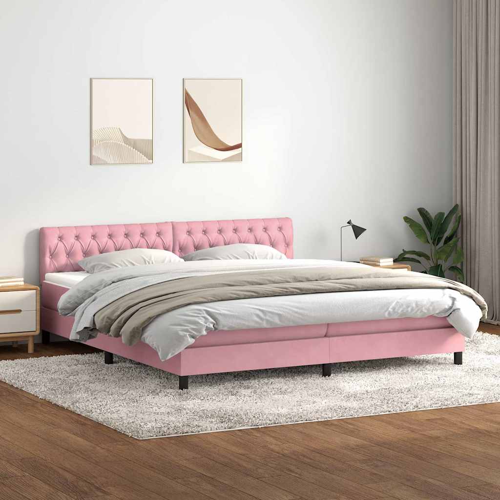 Giroletto a Molle con Materasso Rosa 200x220 cm in Velluto