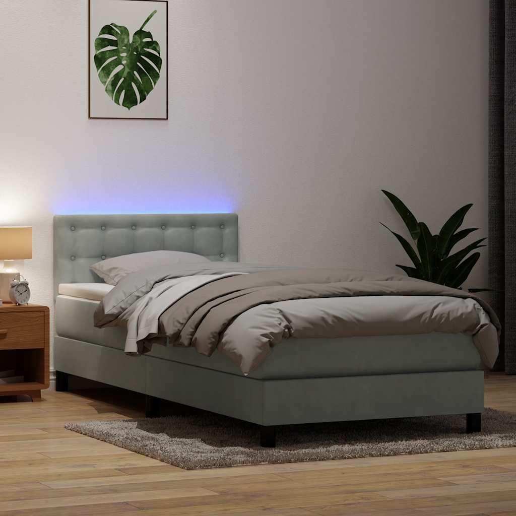 Letto a Molle con Materasso e LED Grigio Chiaro 80x210 cm Velluto | homemem39