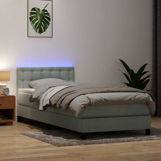 Letto a Molle con Materasso e LED Grigio Chiaro 80x210 cm Velluto | homemem39