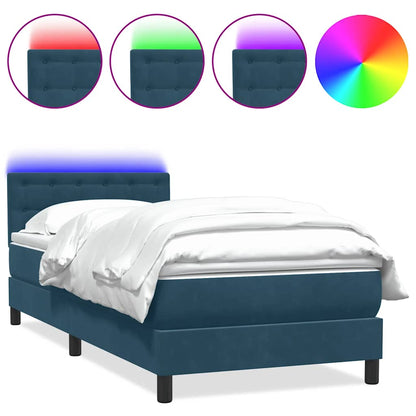 Letto a Molle con Materasso e LED Blu Scuro 80x210 cm Velluto | homemem39