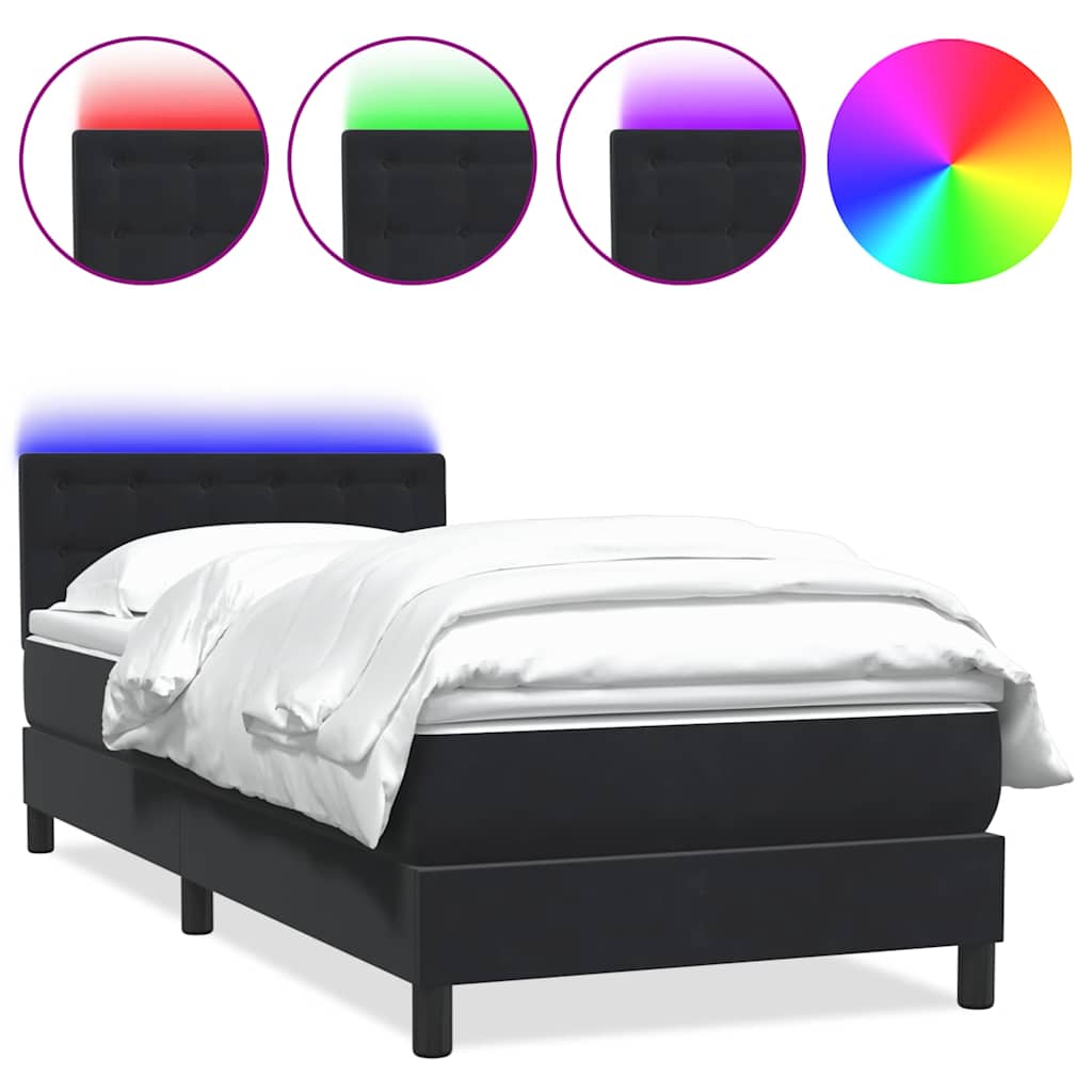 Letto a Molle con Materasso e LED Nero 90x210 cm in Velluto | homemem39