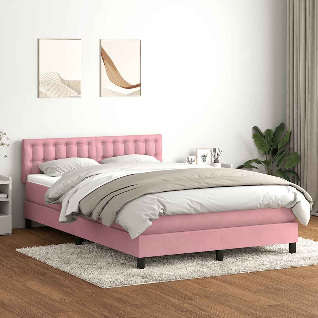 Letto a Molle con Materasso e LED Rosa 140x210 cm in Velluto