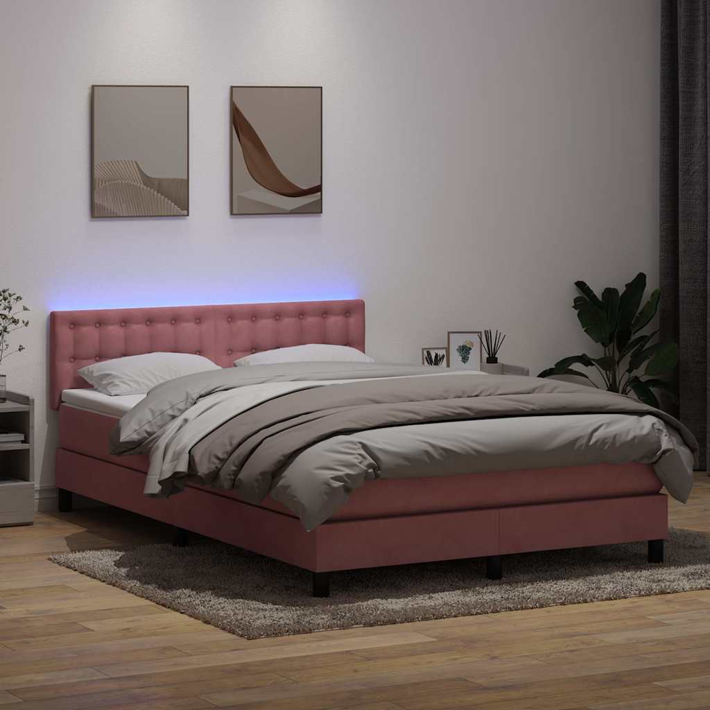 Letto a Molle con Materasso e LED Rosa 140x210 cm in Velluto