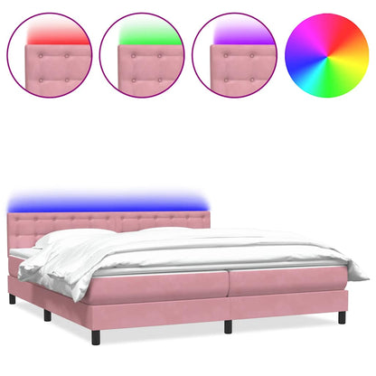 Letto a Molle con Materasso e LED Rosa 180x210 cm in Velluto | homemem39