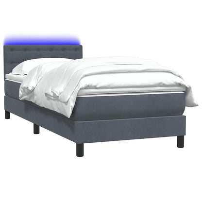 Letto a Molle con Materasso e LED Grigio Scuro 80x220 cm Velluto | homemem39