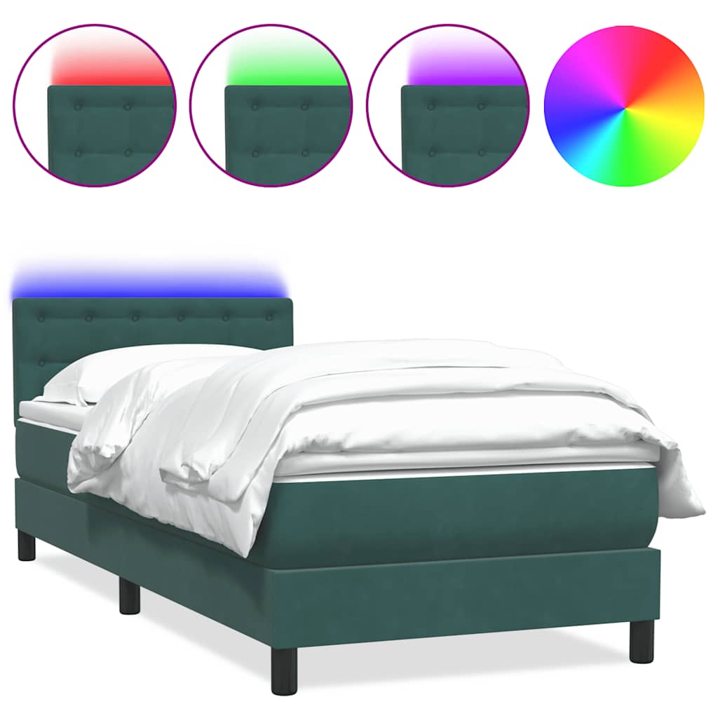 Letto a Molle con Materasso e LED Verde Scuro 80x220 cm Velluto - homemem39