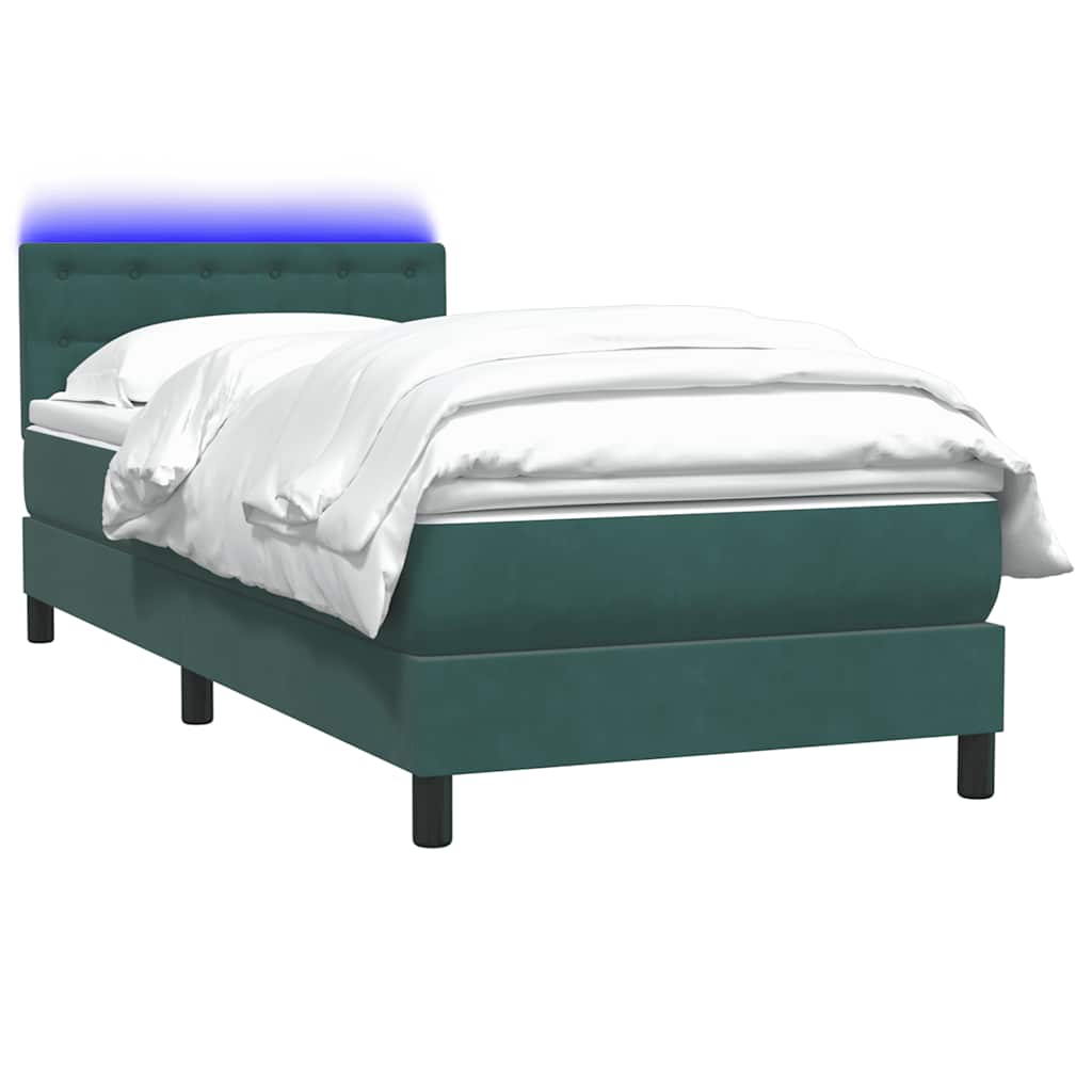 Letto a Molle con Materasso e LED Verde Scuro 80x220 cm Velluto - homemem39
