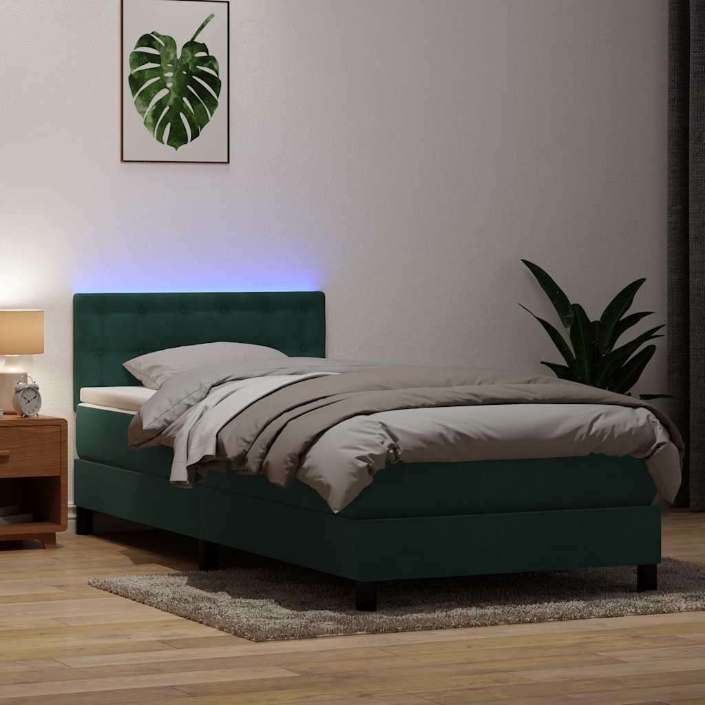 Letto a Molle con Materasso e LED Verde Scuro 80x220 cm Velluto - homemem39