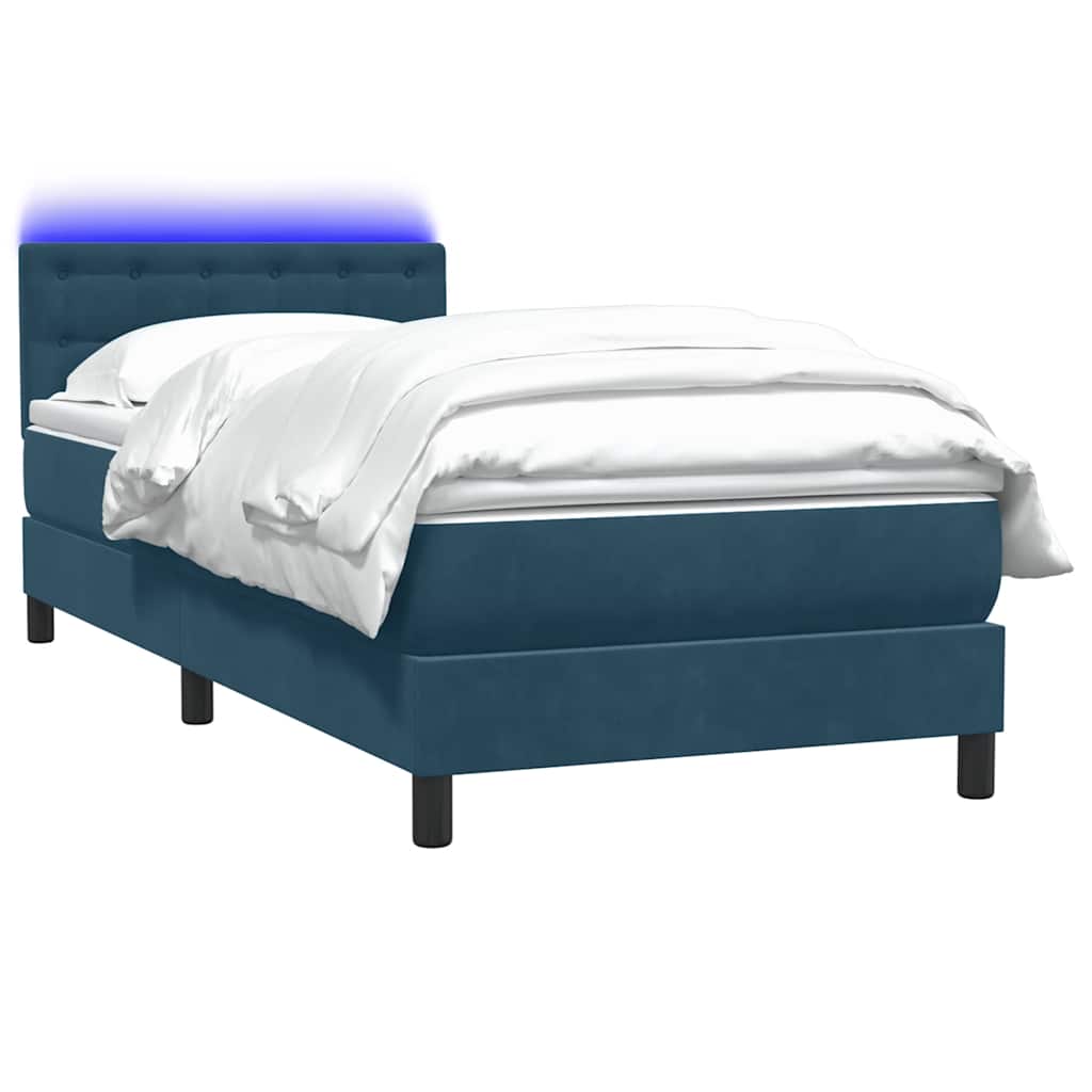 Letto a Molle con Materasso e LED Blu Scuro 80x220 cm Velluto | homemem39