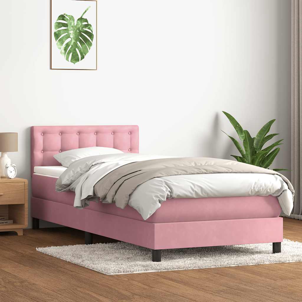 Letto a Molle con Materasso e LED Rosa 80x220 cm Velluto