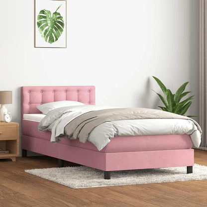 Letto a Molle con Materasso e LED Rosa 80x220 cm Velluto