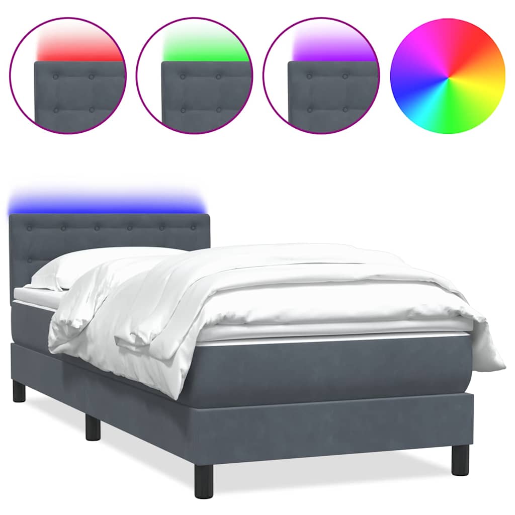 Letto a Molle con Materasso e LED Grigio Scuro 90x220 cm Velluto | homemem39