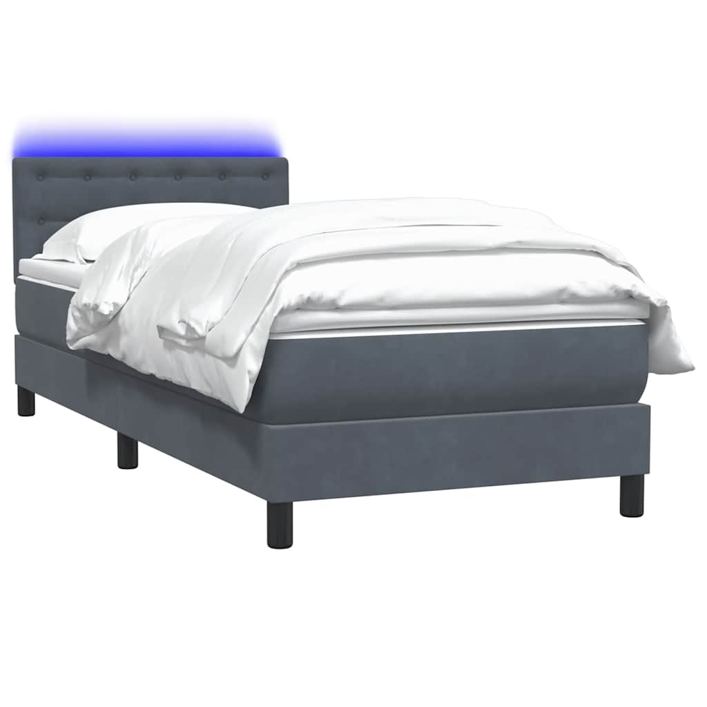 Letto a Molle con Materasso e LED Grigio Scuro 90x220 cm Velluto | homemem39