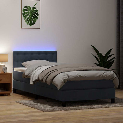 Letto a Molle con Materasso e LED Grigio Scuro 90x220 cm Velluto | homemem39