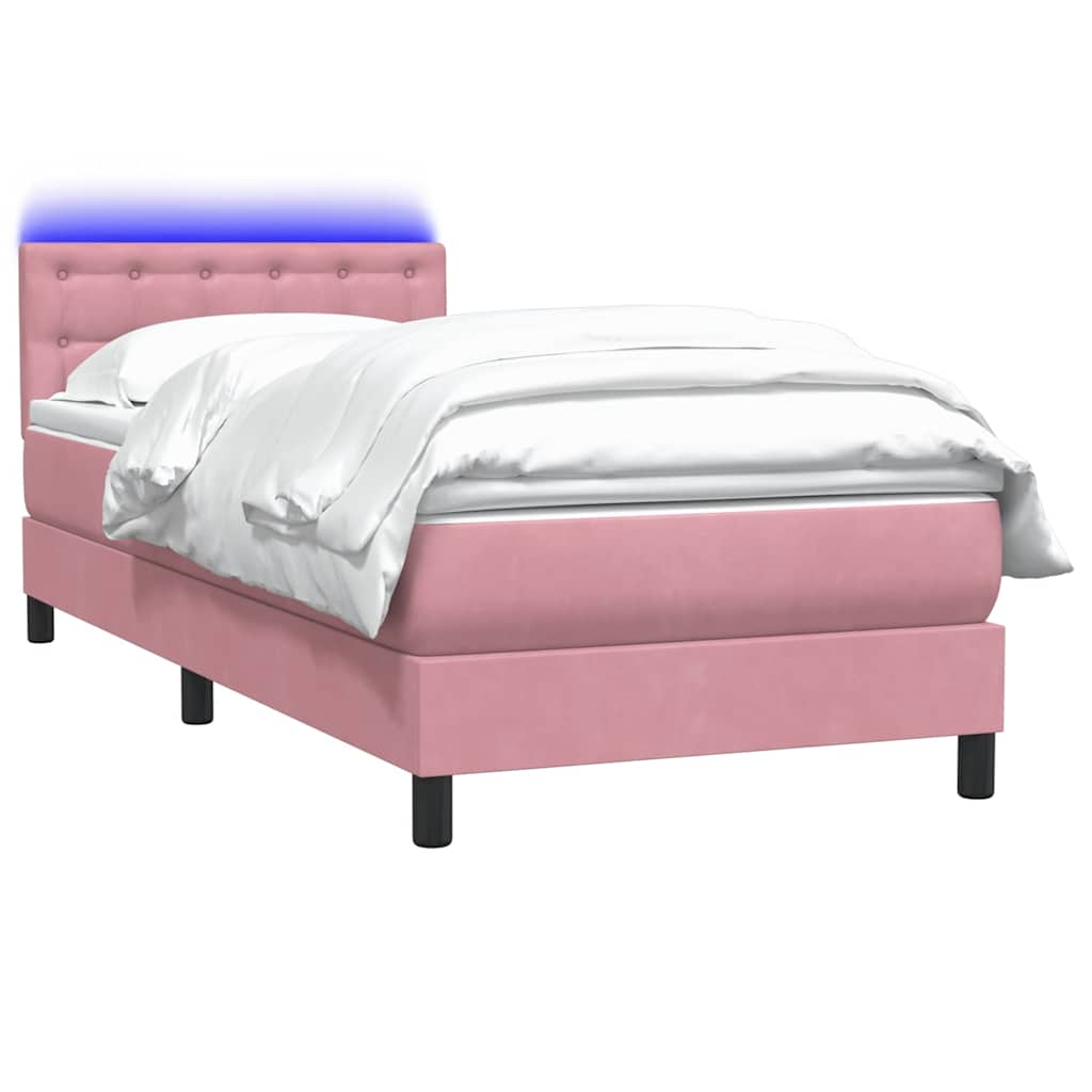 Letto a Molle con Materasso e LED Rosa 90x220 cm Velluto