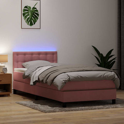 Letto a Molle con Materasso e LED Rosa 90x220 cm Velluto