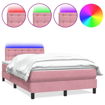 Letto a Molle con Materasso e LED Rosa 120x220 cm in Velluto