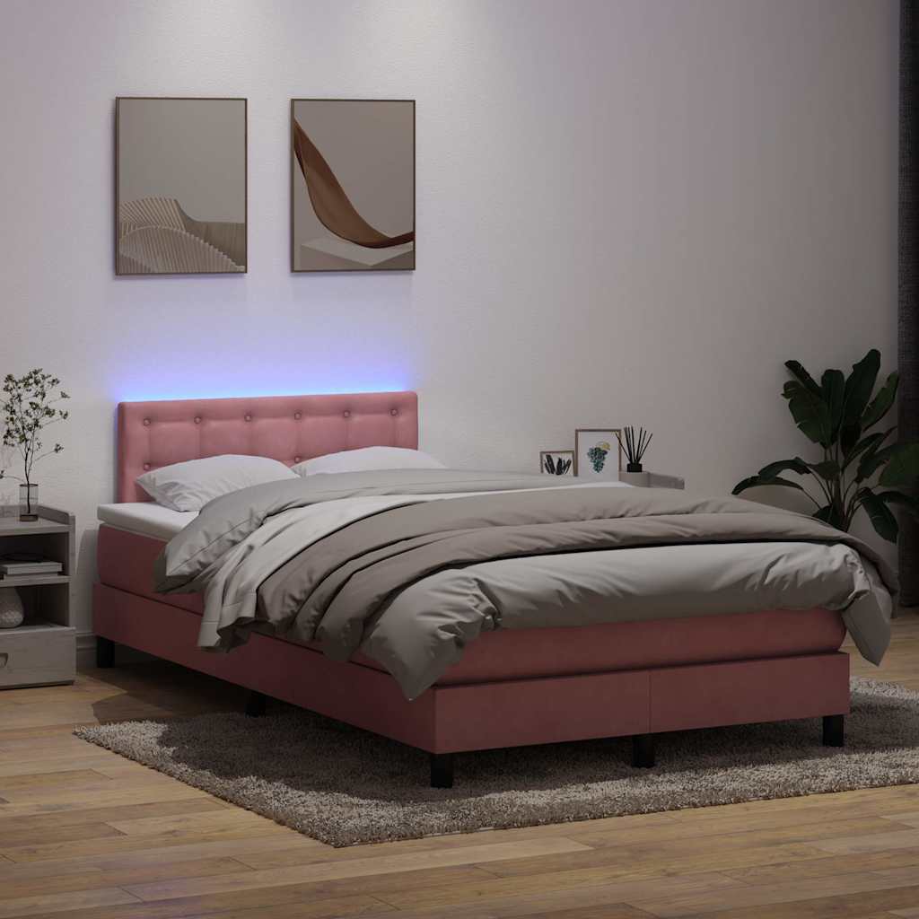 Letto a Molle con Materasso e LED Rosa 120x220 cm in Velluto