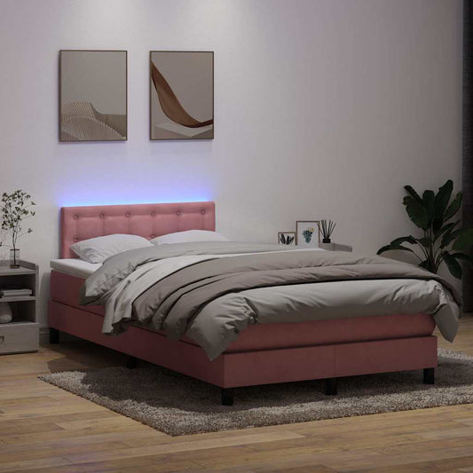 Letto a Molle con Materasso e LED Rosa 120x220 cm in Velluto